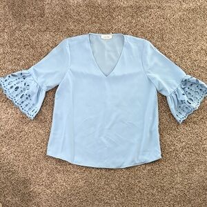 Calvin Klein Sky Blue Blouse with Eyelet Sleeves